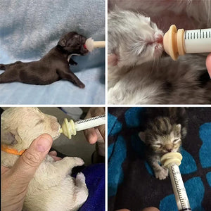 Pet Feeding Nipple for Kitten and Puppy Newborn Cat Silicone Feeding Pacifier with Syringes for Mini Pet Small Dog Milk Feeding