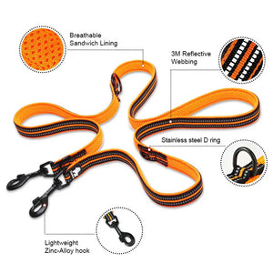 Truelove 7 In 1 Multi-Function Adjustable Dog Lead Hand Free Pet Training Leash Reflective Multi-Purpose Dog Leash Walk 2 Dogs