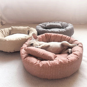 Round Pet Beds for Dogs Cats Soft Cloth Pet Mat with Pillow Animals Sleeping Cushions Sofa Puppy Small Cat House Dog Accessoires