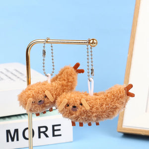 Cartoon Fried Crayfish Puppy Plush Toy Funny Dog Pendant Soft Stuffed Doll Keychain Backpack Car Bag Key Ring Decor Kid Gift 1pc