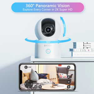 ZOSI C518 Indoor Pan/Tilt Smart Security IP Camera 2K 360° Baby Pet Monitor AI Human Tracking 2.4G/5G WiFi Surveillance Camera