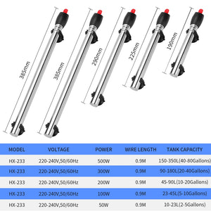 Stainless Steel Aquarium Heater Adjustable Submersible Thermostat heating rod 220-240V For Fish Tank 50W/100W/200W/300W/500W