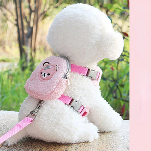 Wam Dog Backpack Harness with Leash Set Warm Lamb Wool Cartoon Bear Pet Puppy Harness for Small Animal Carrier Lead Products