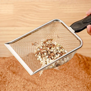 Reptile Sand Scooper Stainless Steel Fine Mesh Metal Sand Shovel Terrarium Substrate Litter Cleaner Corner Scoops