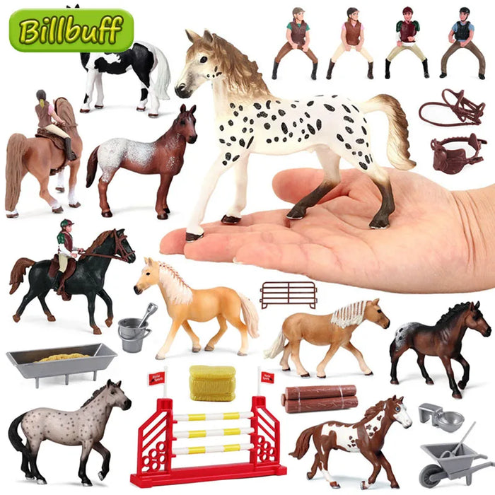 Latest Lifelike Farm The Fence Animal Horse Horseman Model Appaloosa Hannover Horse Action Figures Educational toys for Children