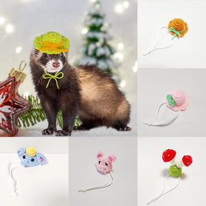 Mini Hamster Hat Small Animals Lovely Knitted Wool Hats for Lizard Guinea Pig Reptile Christmas Clothes Costume Pet  Accessory