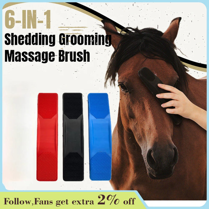 6 In 1 Horse Grooming Brush Massage Cleaning Flea Tick Removal Rubber Hair Comb Accessories Body Mane Tail Bristle riding Brush