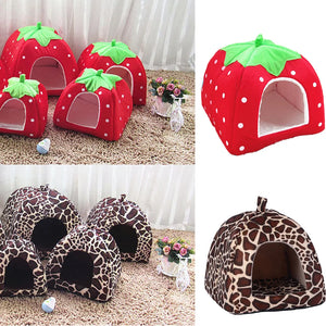 Cute Strawberry Pet Dog Cat House Foldable Warm Soft Winter Dog Bed Sofa Cave Puppy Dog House Kennel Nest For Small Dogs Cats