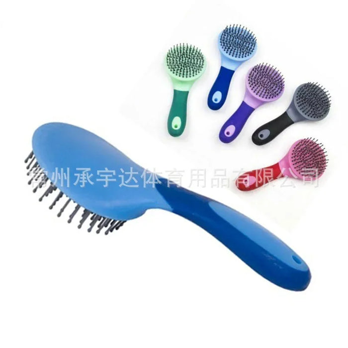 Horse Mane & Tail Brush Round Shaped Soft Rubber Grip  Needle Bristles Stable Cleaning Kit Horse Grooming Brush