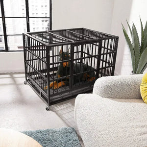 WOKEEN 48/38 Inch Heavy Duty Dog Crate Cage Kennel with Wheels, High Anxiety Indestructible, Sturdy Locks Design