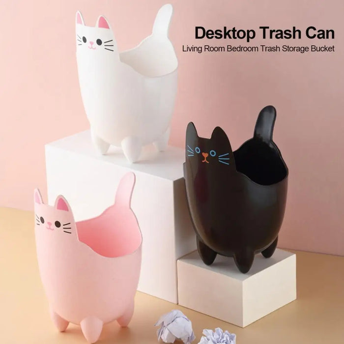 Desktop Trash Can Without Cover Cute Cat Shape Living Room Bedroom Garbage Waste Bins Sundries Storage Bucket Household Supplies