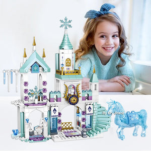 Friends Princess Luxury Ice Castles Playground House Movies Winter Snow Horse Figures Building Blocks Set Toy for Girls DIY Gift