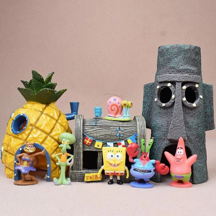 Spongebobs Anime Action Figures Cartoon Mini Dolls Fish Tank Decoration Landscaping Aquarium Accessories Kids Birthday Gifts Set