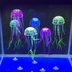 2/1PCS Colorful Artificial Glowing Effect Jellyfish Fish Tank Aquarium Decor Mini Submarine Ornament Decor Aquatic Pet Supplies