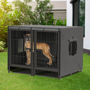 Heavy Duty Dog Crate: 52Inch Extra Large Pet Raised Metal Cage with Removable Divider - Doggy Kennel Training Playpen House