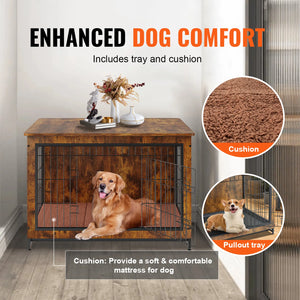 VEVOR Heavy-Duty Wooden Dog Crate End Table Furniture Kennel with Double Doors Multi-Purpose Removable Tray for Dogs Indoor