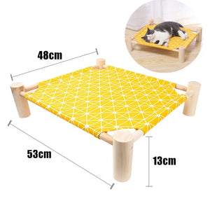 Elevated Cat Bed House Durable Wooden Cat Furniture Canvas Cat Hammock Bed for Small Rabbit Cat Dog Pet Bedding Supplies