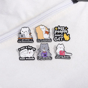 Go Away I'm Introverting Cute Cat Enamel Pins Cartoon Animal Kitten Brooches Mental Health Quotes Lapel Badge Gift Wholesale