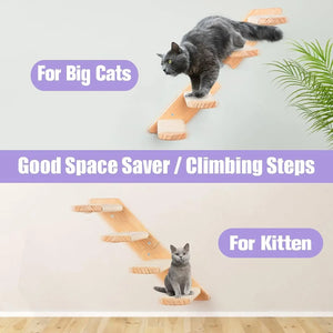 Cat Climbing Shelf Wall Mounted Reversible Four Stairs Eco-Friendly Sisal Rope Cat Stairs Pet Furniture Cat Tree Cat Wall Steps