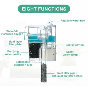 Aquarium Fish Tank Waterfall Hang on External Oxygen Pump Water Filter Pure Water Quality for Small Fish Tank Accessories 2.5W