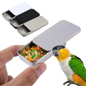 Bird Training Food Jar Parrot Hand-held Feeder Mini Feeding Box Bird IQ Growth Training Tool Bird Interactive Toy Mini Iron Tank