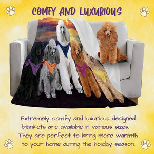 Family Sunset Poodle Dogs Blanket - Lightweight Soft Cozy and Durable Bed Blanket - Animal Theme Fuzzy Blanket for Sofa