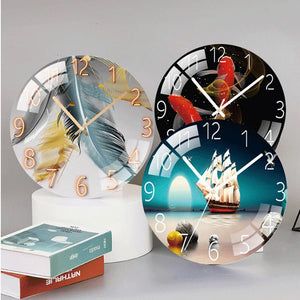 Nordic Light Luxury Wall Clock Horse Wine Living Room Bedroom Creative Fashion Decoration Mute Simple Glass Clocks Dial 30cm