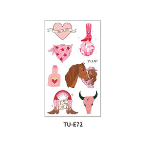 10 Sheets Western Cowgirl Temporary Tattoos Kids Waterproof Fake Tattoos Sticker Girls cowgirl Pink Horse Tattoos For Party