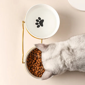 Poursweet Pet Cat Bowl Ceramic 500ML Water Feeder Food Feeding Dish Dispenser With Raised Stand Kitten Puppy Metal Elevated Bowl