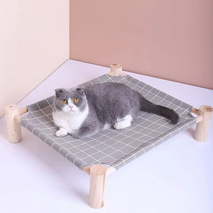 Cat and Dog Hammock Bed  Wooden Cat Hammock Elevated Cooling Bed Detachable Portable Indoor Outdoor Pet Bed Suitable