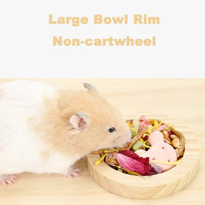 Small Pet Round Food Bowl Anti-turning Natural Wooden Feeding Bowl Landscaping Supplies For Squirrel Hedgehog Hamster Rodent