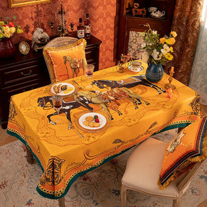 Tablecloth Waterproof Anti-scald Chenille European Style Light Luxury Horse Orange Table Coat Sheet Dining Anti-stain Cloth the