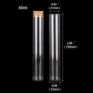 5 Pieces 60ml Test Tubes with Cork Stopper 25*150mm Glass Tubes Terrarium Spice Jars Bottles Vials for Craft Lab Accessory DIY