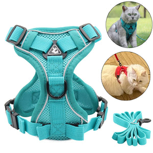 Fashion Reflective Cat Harness and Leash Sets Breathable Mesh Pet Harnesses for Small Dogs Cats Kitten Accessories collier chat