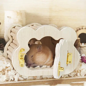 Wooden Hamster Hideout Cute Cloud-Shaped Tiny Wooden House Small Animals Habitat Hut Small Pets Woodland House Habitats Decor