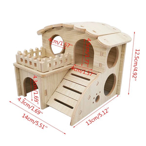 Hamster Wooden House Two Layers Cage for Play  Habitat Small Pets Hideout Toy for Dwarf Chinchilla  Hamster Hedgeh