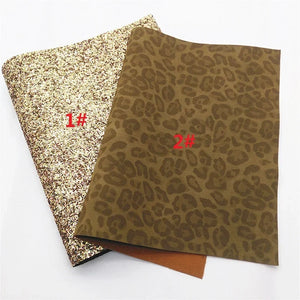 Gold Glitter Leather Sheets Leopard Pattern Suede Synthetic Leather Immitation Horse Fur Fabric Sheets For DIY 21x29CM Y423