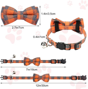 Pet Breakaway Cat Collar Bow Tie and Bell Cute Plaid Christmas Red Elastic Adjustable Dog Collar with Sash Small Bell for Cats