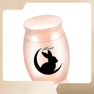 Cute Rabbit and Moon Cremation Keepsake Urns for Human Ashes of Pet Mini Small Funeral Casket Titanium Steel Angel Memorial Jar