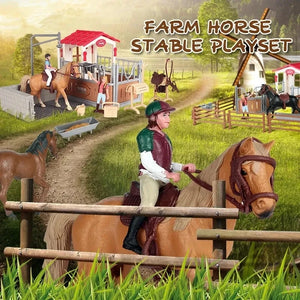 Simulation Farm Stable House Model Action Figures Horseman Bullfighting Horse Playset Animal Figurine Children Educational Toy