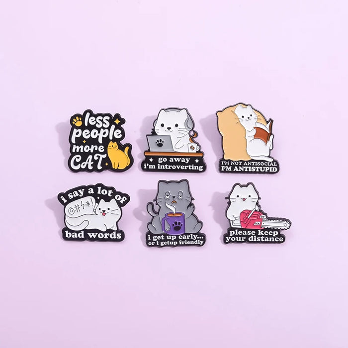 Go Away I'm Introverting Cute Cat Enamel Pins Cartoon Animal Kitten Brooches Mental Health Quotes Lapel Badge Accessories Gift