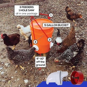 Automatic Gravity Chicken Duck Feeder Kit Rainproof Poultry Feeder For Feed Buckets Barrels Drums Troughs Reduce Spillage Mess