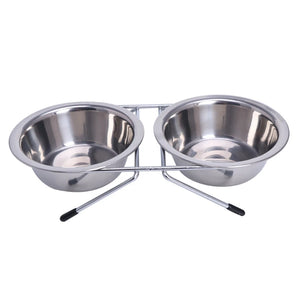 1PC Stainless Steel Double Pet Bowls Dog Cat Water Food Non Slip Feeding Station