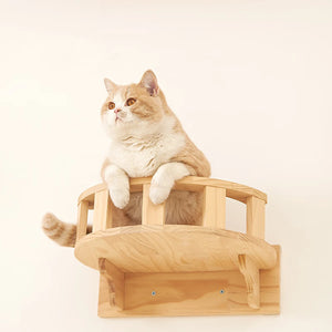 Wall Mounted Cat Shelves Wood Cat Lookout Climbing Shelf Kitten Wall Climbing Tree Furniture Four Step Stair Indoor Cat Hammock