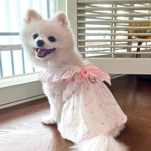 Summer  Dog Cooling Dress Thin Bow Heart Print Dog Clothes Pet Skirt Kitten Puppy Costume Chihuahua Bichon Yorkie Girls Dog Vest