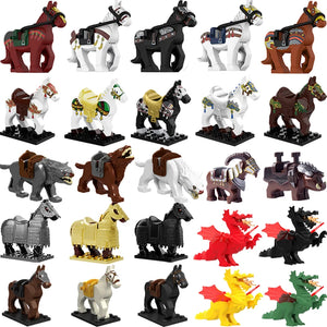 Military Building Blocks Action Solider Figures Gifts  Animals Medieval Fire Dragon Knight Horse Mount Wolf Children Toys MOC