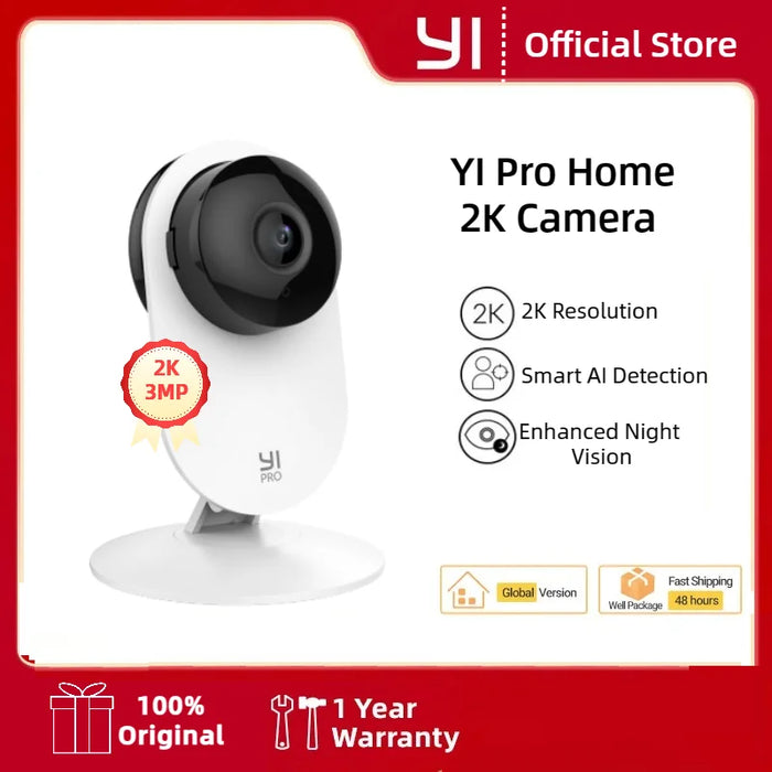 YI Pro 2K Wifi Camera IP Smart Home 2-Way Audio Baby Cam with Night Vision Surveillance Protection Indoor CCTV Video Record