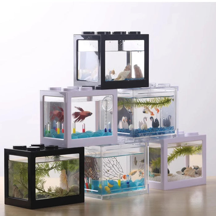 Creative Multicolor Stackable Building Blocks Ecological Mini Aquarium Fish Tank Small Reptile Insect Pet Box Landscape Seaweed