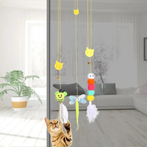 Pet Cat Toys Elasticity Retractable Hanging Door Type Interactive Toy for Kitten Mouse Catnip Scratch Rope Toy Pet Supplies Gift