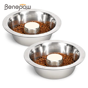 Benepaw Stainless Steel Slow Feeder Dog Bowls Anti-Gulping Pet Fun Slow Feeding Dishes Puzzle For Small Medium Large Breed